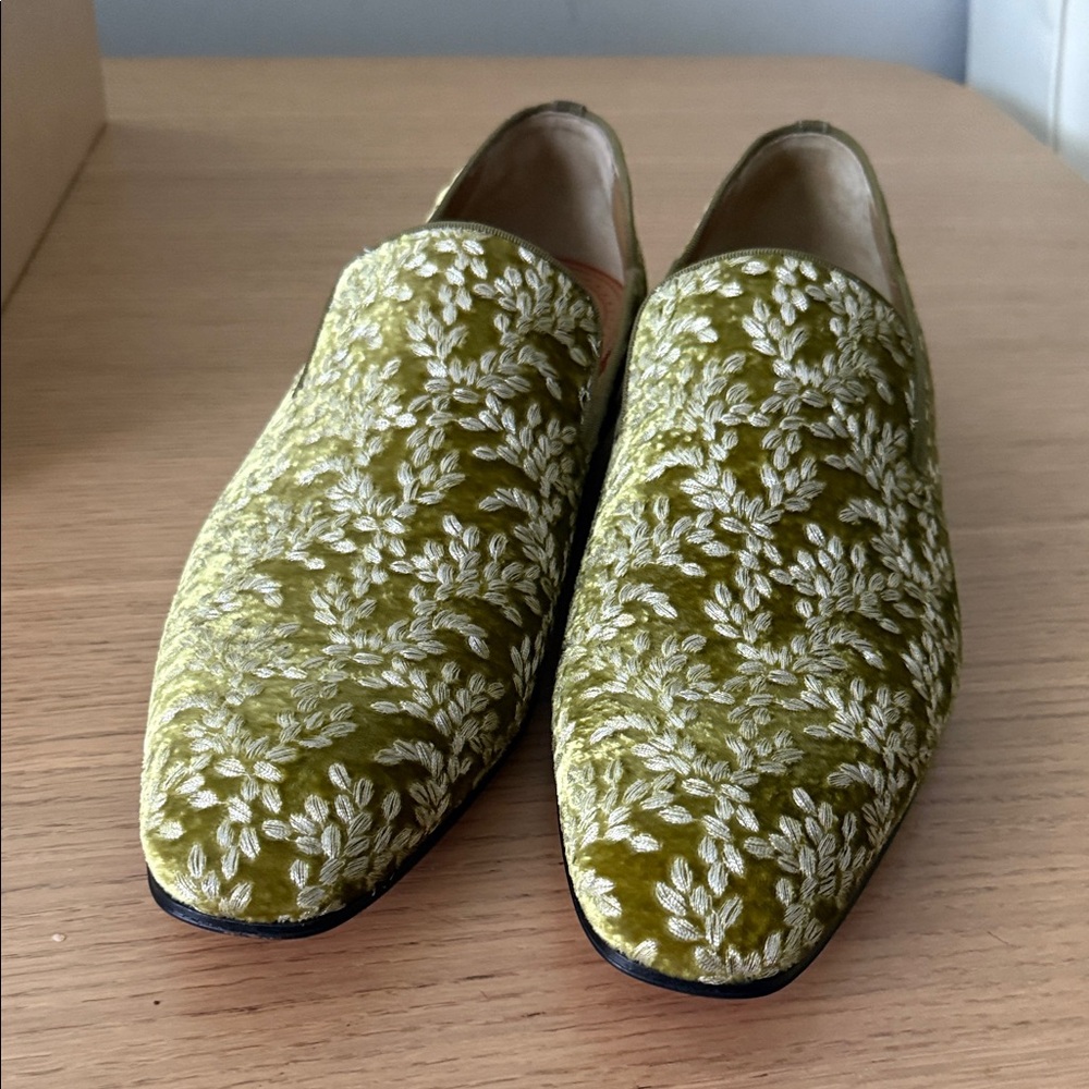 Christian Louboutin Olive Velvet Embroidered Slip-Ons